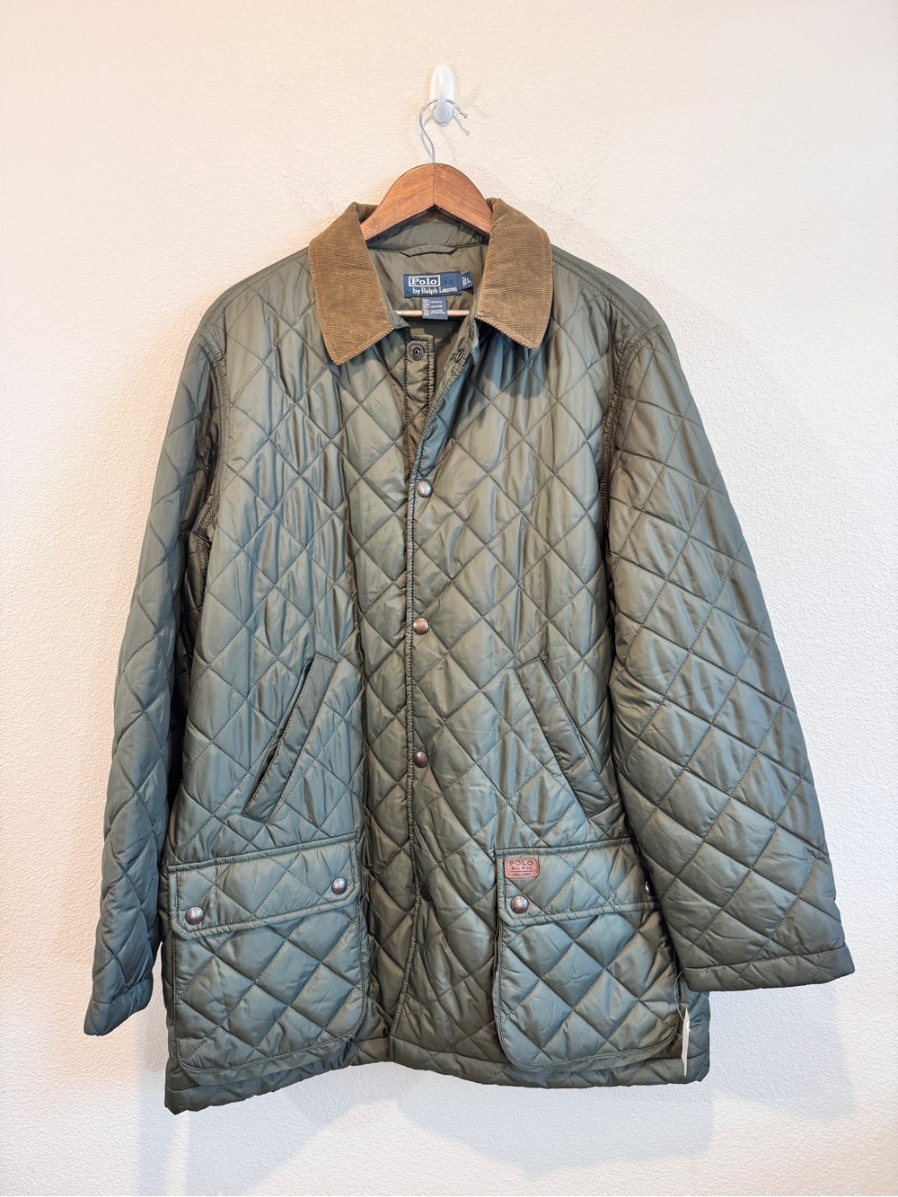 Polo Ralph Lauren NWT Quilted Barn Jacket L Olive Corduroy Collar Equestrian J74